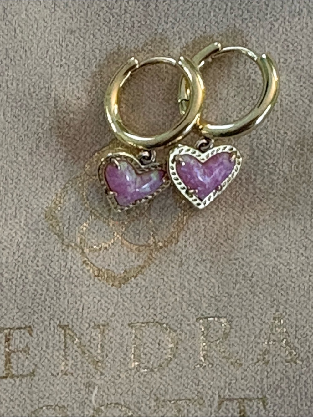 $85 Kendra Scott Ari Gold Huggie Earrings with Pink Opal Hearts